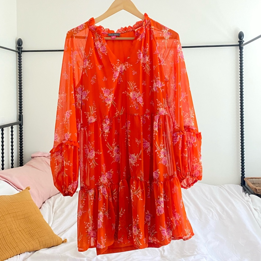 Vince Camuto Three Tier Mini Dress Orange Floral